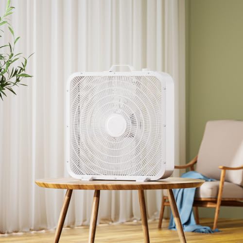 Xcity 20 Inch Box Fan with Carry Handle, Portable Powerful and Quiet 3-speed Floor Fan with Protection Net, Durable 70W Lightweight for Bedroom, Commercial, Study, Home - size: Box Fan 20" White