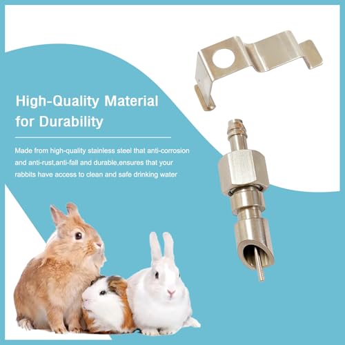 8pcs Stainless Steel Rabbit Watering Nipples Metal with Cage Clips Rabbit Water Nipples Dispenser Hamster Waterer Automatic Watering System - color: Metal