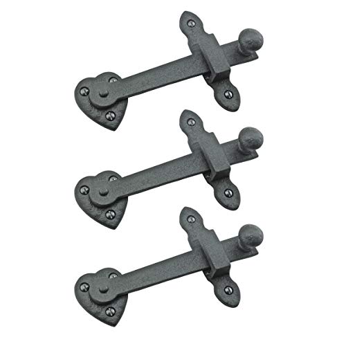 Renovators Supply Manufacturing Black Wrought Iron Heart Style Flip Gate Latch 4 in Rust Resistant Barn Door Lock Pack of 3 - color: 4-inch Heart, size: Pack of 3