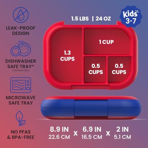 Bentgo Chill Kids 4-Compartment Bento Box Leakproof Lunch Box | Built-In Ice Pack, 3.3 Cup Capacity, BPA-Free, Microwave & Dishwasher Safe Tray, Ideal for Ages 3–7 (Red/Royal) - color: Red/Royal