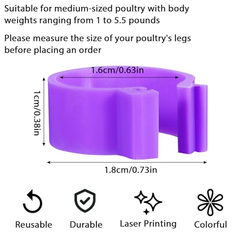 100 Pcs Adjustable Chicken Leg Bands, 16mm Chicken Identification Band, Color-Coded Leg Bands for Chickens, Clip-On Round Numbered Poultry Legs Tags for Chickens & Farmers Easy Flock Management