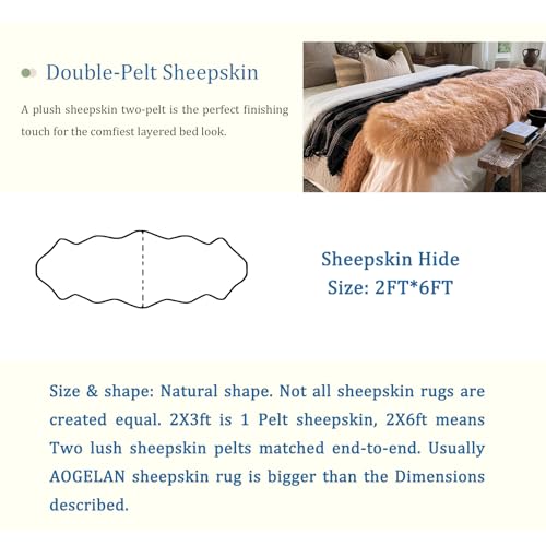 Fluffy Genuine Sheepskin Rug, Fuzzy Shaggy Fur Area Rug, Soft Fur Prayer Pup Mat Carpet, Chair Sofa Seat Cover, Bedroom, Living Room Double Pelts (Light Brown, 2x6ft) | Natural Fluffy Fuzzy Sheepskin Fur Area Rug,Chair Sofa Seat Cover,Living Room,Bedroom,
