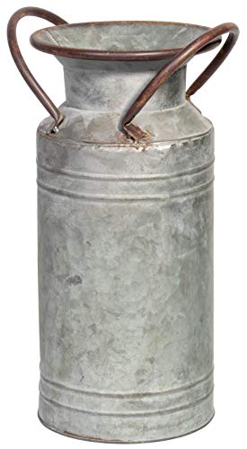 Red Co. 13” Large Decorative Farmhouse Galvanized Metal Milk Can Planter Vase with Handles