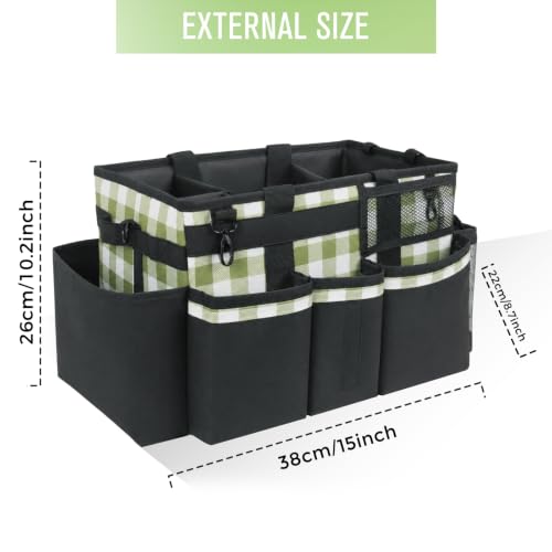 SCAVATA Wearable Cleaning Caddy, Cleaning Caddy Supplies Organizer with Handle & Shoulder Straps for Housekeepers, Under Sink & Car Cleaning Tool Organizers Bag with 4 Foldable Divider (GreenPlaid) - color: GreenPlaid