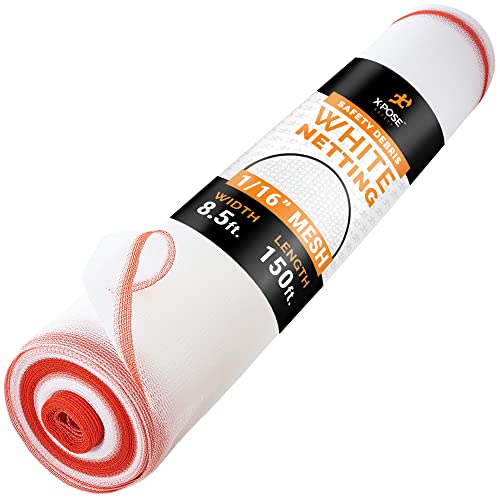 Xpose Safety Debris Netting for Construction | 8.5’ x 150’, 1/6" Mesh Scaffold Safety Net, Temporary Material Roll, Visibility Fence, Heavy-Duty Fire Retardant, White - color: White, size: 8.5' X 150' – 1/16" Mesh