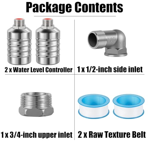 JUXILPP Automatic Water Level Control Float Valve, 304 Stainless Steel Water Trough Float Valve with 1/2" & 3/4" Adapters for Livestock Tank, Pond, Rainwater（2pcs） - size: 2