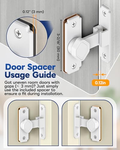 Pocket Door Lock, 90 Degree Latch, Barn Door Hardware White 2PCS | Solid Aluminum Alloy, 3MM Spacer, 360° Rotation, Sliding Screen Door Lock, Cabinet, Bathroom, Garden Gate, Shed, Bedroom - color: White-2 Pcs