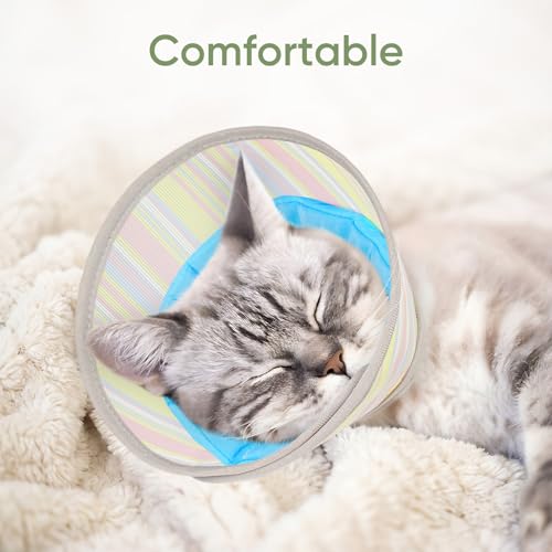 Supet Soft Cat Cone Collar to Stop Licking, Breathable Mesh Cone with Waterproof Liner Recovery Collar, for Kitten, Comfortable Elizabethan Alternative for Spay Neuter Grooming (S) - color: Rainbow and Blue, size: S