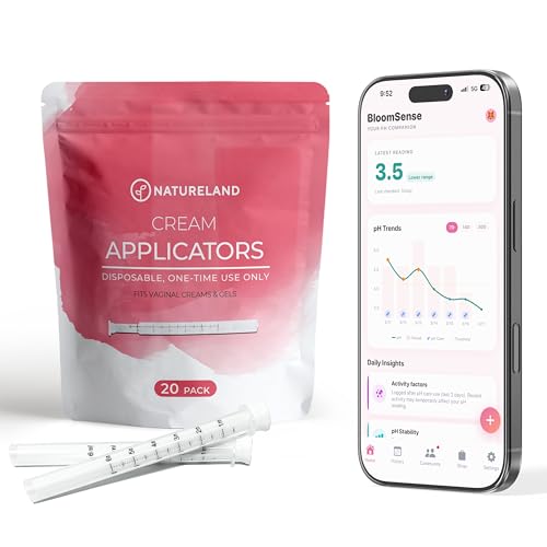 NATURELAND Vaginal Cream Applicators, Disposable, Dosage Markings, 20 Pack | Smooth comfort tip, individually wrapped for intimate wellness; clear dosage markings; includes free BloomSense app - size: Regular