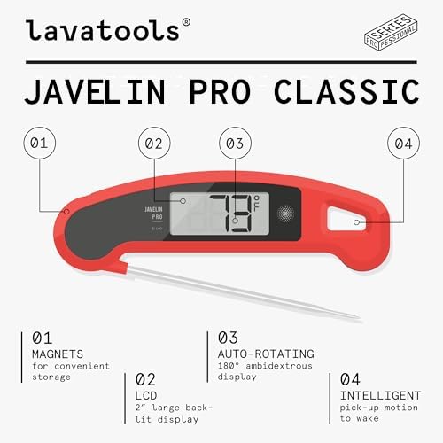 Lavatools Javelin® PRO Classic Ultra-Fast 2-Second Professional Digital Instant Read Meat Thermometer for Grill and Cooking, Auto-Rotating Backlit Display, IP65 Water Resistant, NSF Certified – Sesame - color: Sesame