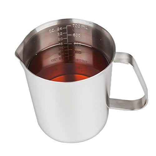 Measuring Cup, Stainless Steel Measuring Cup (24 Ounce/ 0.7 Liter), Milk Frothing Pitcher, Steaming Pitcher, Milk Frothing Cup with Marking with Handle for Espresso Machines, Latte Art - size: 24 OZ (700ML)