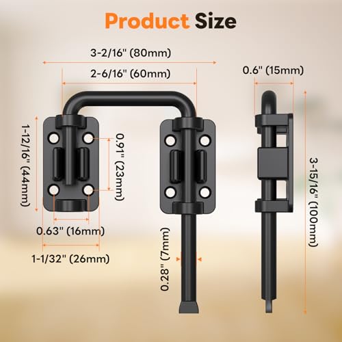 Sliding Door Loop Lock, 2-3/8 Inch Door Latch Lock, Black,4PCS | Patio Sliding Door Latch, 7mm Solid Stainless Steel, Door Lock for Barn, Screen, Fence, Garden, Shed, Multi Angle Fit - color: Black-4PCS