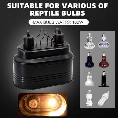 MECESOR Dual Reptile Lamp Fixture with Independent Switches, UVB & Basking Bulb Holder for Glass Terrarium Habitat - Reptile Light Fixture for Bearded Dragons,Turtles,Snakes & Lizards - size: Reptile Light Fixture with Separate Line Switches