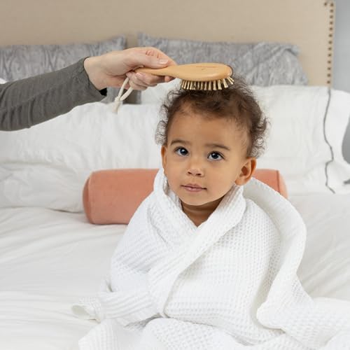 Natural Baby Brush Set - Wooden Brushes and Comb With Boho Travel Bag for Girl or Boy - Soft Goat Hair Brush for Cradle Cap, Bamboo Toddler Brush, Newborn Hairbrush for Scalp Grooming - color: Amber