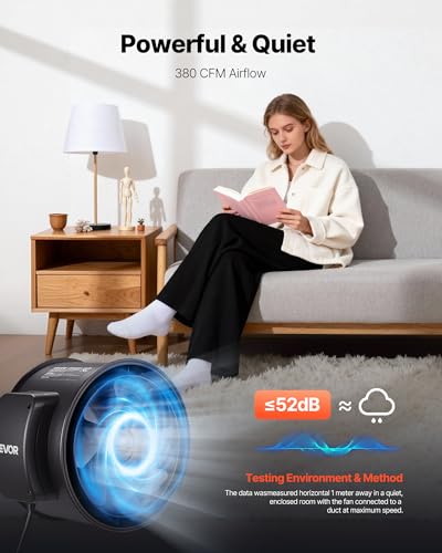VEVOR Inline Duct Fan, 6-Inch 380 CFM with Power Cord, Quiet AC-Motor Ventilation Exhaust Fan for Cooling Booster, Grow Tents, Hydroponics - size: 6" Inline Fan