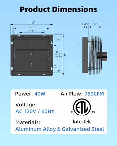 Upgraded 12" Shutter Exhaust Fan with Thermostat & Remote,980 CFM | Wall Mounted Attic Vent Fan with Thermostat, Quiet Cooling Ventilation for Garage, Greenhouse, Chicken Coop - size: 12 Inch