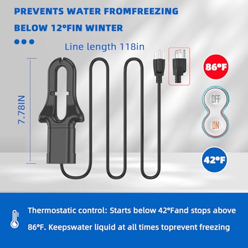 500W All Aluminum Cast Submersible De-Icer, Winter Snow/Ice Melter & Livestock Drinking Water Heater, Suitable for Poultry/Birds/Wildlife, 3M Long Cable for Outdoor Use