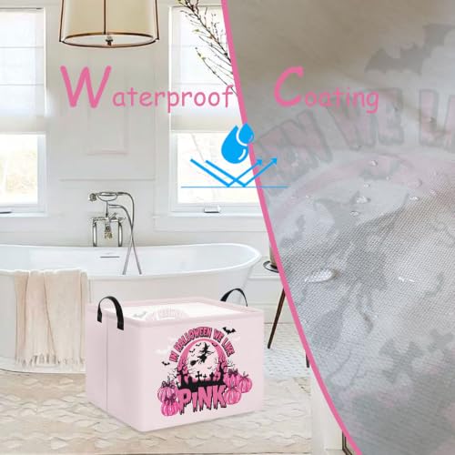 Pink Spooky Cute Witch Halloween Basket with Pumpkin Prints, Trick or Treat Storage basket for Gifts and Party Stuffers(Black Pink Halloween) - color: Black Pink Halloween