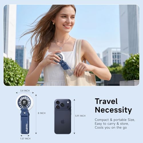 HandFan 4000mAh Handheld Turbo Misting Fan, 100 levels Adjustable High Speed Mister Fan, Portable Spray Water Mist Fans, Foldable Mini Hand Fans for Summer Beach Travel Concerts Disney(Royal Blue) - color: Royal Blue