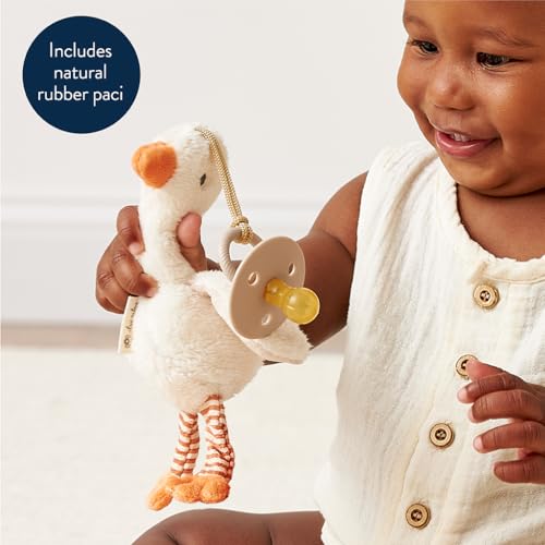 Itzy Ritzy Pacifier & Lovey Set - Natural Rubber Pacifier with Plush Goose | Natural Rubber Pacifier with Detachable Bear Lovey, Soft Cotton Fabric, Large Vent Holes, and Soothing Comfort for Babies - color: Goose