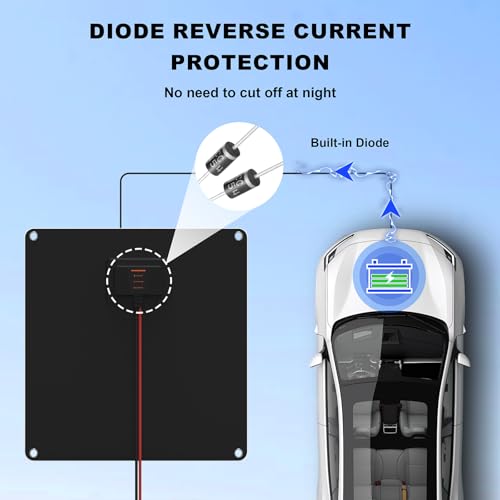 10Watt 12V Solar Car Battery Trickle Charger & Maintainer | Portable Waterproof Solar Panel Kit Fits 12V Batteries for Boats, Marine, RVs, Automotive, Trailer with Alligator Clip - size: 10W Solar Panel