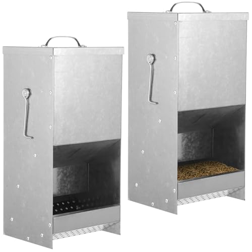 2 PCS Metal Cage Rabbit Feeders, 5 lbs Rabbit Hay Feeders with Adsorbent Lids, Metal Trough Feeders, Outdoor Bunny Food Dispensers for Chicken, Ferrets, Guinea Pigs, and Small Animals