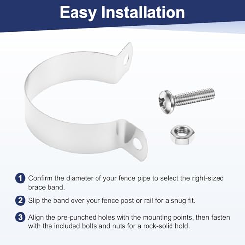 M METERXITY 12-Pack 1-9/16" Brace Bands Chain Link Fence Parts | Galvanized Steel Chain Link Brace Band with Bolts and Nuts for Fence, Gate, Posts, Rust-Resistant - size: 1-9/16"