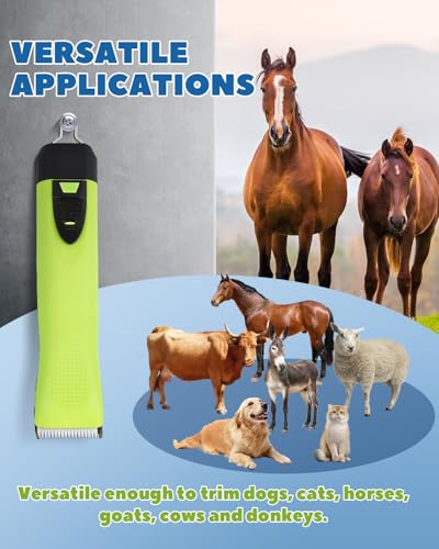 Cordless Horse Clippers, 2-Speed & Ultra-Quiet <50dB | Professional Pet Grooming Trimmer with 4 Magnetic Guide Combs & Detachable Blade, For Horses, Ponies, Cats, Dogs & Goats