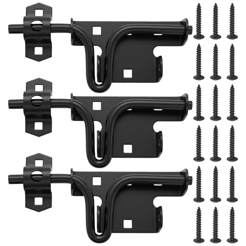 3 Pack Heavy Duty Slide Bolt Gate Latches with Padlock Hole Rustproof Iron Sliding Locks Slide Bolt Gate Latch Door Lock for Wooden Fence Shed Barn Black