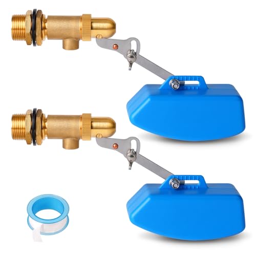 2 Pcs Brass Float Valve 3/4 Inch, Water Tank Float Valve Auto Fill | Adjustable Arm, Water Float Valve for Pond, Water Tank, Water trough, Water Feature, Swamp Cooler, Stock Tank, Fountain, Pool - style: 3/4" Blue