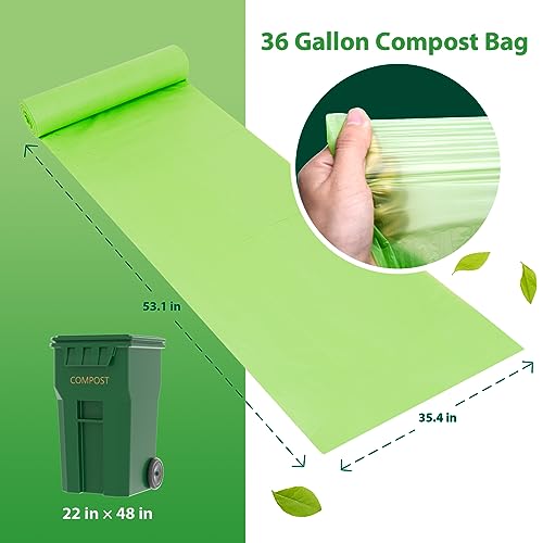GreFusion Compostable 36 gallon Trash Bags, Extra Thick 1.28 Mills, Compost 36 Gal Trash Bags (Kitchen Tall Garbage Bags), Compostable Lawn & Leaf Yard Waste bags,ASTM D6400,Bpi Certified - color: 36G-15Count