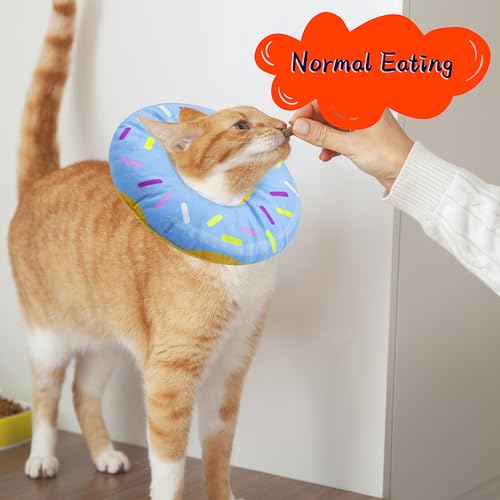 Seyezo Cat Cone Collar Soft, Adjustable Cat Recovery Collars, Donut Blue, M | Kitten Cones to Stop Licking, Cute Donut E Collar After Surgery, Anti-Lick Recovery Elizabethan Collar for Kittens, Pillow - color: Donut Blue, size: Medium