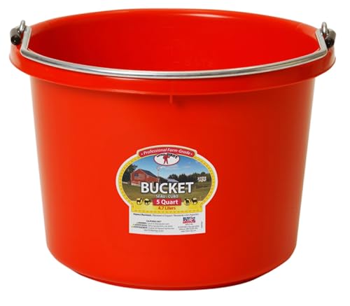 Little Giant® Plastic Animal Feed Bucket | Round Plastic Feed Bucket with Metal Handle | Made in USA | 5 Quarts (1, Red) - color: Red