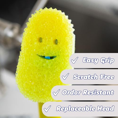 Scrub Daddy Dish Wand Scrubbing Brush with Handle, Soap Dispensing Dish Brushes, Texture Changing Washing Up Sponges With Liquid Dispenser, Scrubber with Scraper & Detachable Head Sponge, Pink | Soap Dispensing Dish Brushes, Texture Changing Washing Up Sp