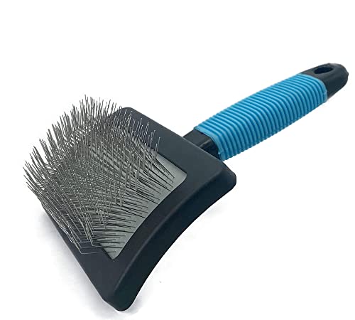 Dog Brush For Long Haired Dogs Poodles-Dog brushes for grooming&shedding-Large Firm Slicker Brush for Goldendoodles-With Soft Massage Grooming Stainless Steel Pins, Pet Grooming Wire Brush-25mm(1") - size: Bule