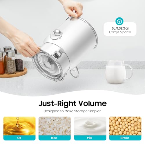 5L/1.3gal Milk Can 201 Stainless Steel, Sealed Lid Food Storage Container for Liquid & Dry Goods, Wine Pail Bucket Metal Tote Jug for Kitchen, Farm