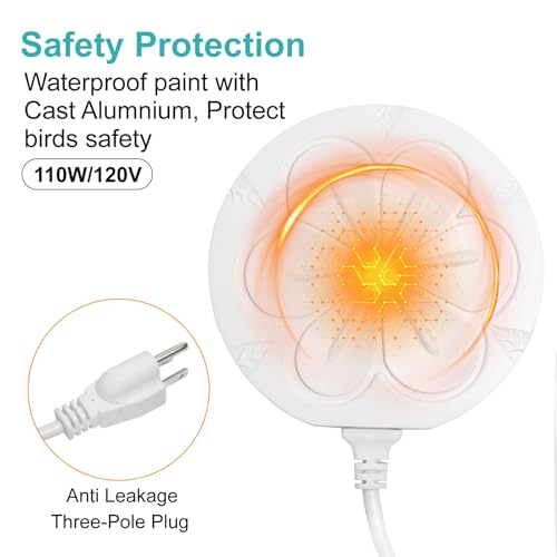 110W Bird Bath Heater for Outdoors in Winter, Submergible Cast Aluminum Chicken Water Heater with Thermostatically Controlled Bird Bath Deicer Pond Deicer for Livestock - color: WHITE