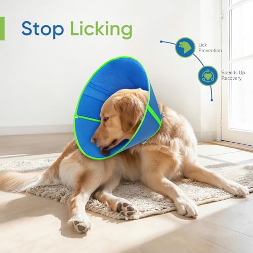 Soft Dog Cone Collar to Stop Licking After Surgery, Mesh Breathable Pet Recovery Collar for Large Medium Dogs, Elizabethan Cone Alternative(XL) - color: Blue, size: XL