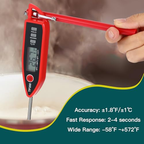 6 Set Digital Food Thermometer Long Probe Instant,Black, Red | Waterproof for Water Liquid Candle, Instant Temperature Read for Kitchen BBQ Grill Candy Meat, Foldable Probe Thermometer - color: Black,Red