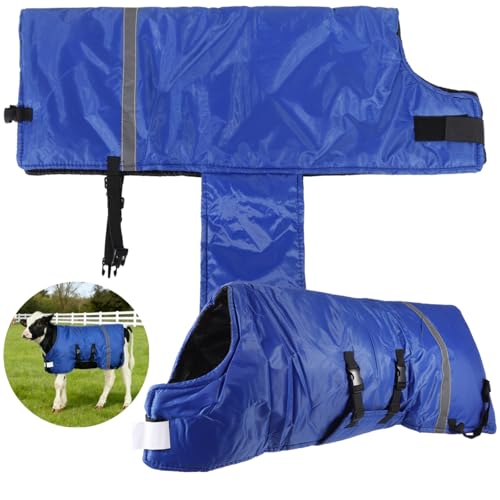 2 PCS Calf Goat Blanket Jacket, Thick Calf Goat Coat for Winter, Oxford Cloth Warming Blanket, Double Sided Waterproof, Windproof Livestock Blanket for Cold Weather (Blue)