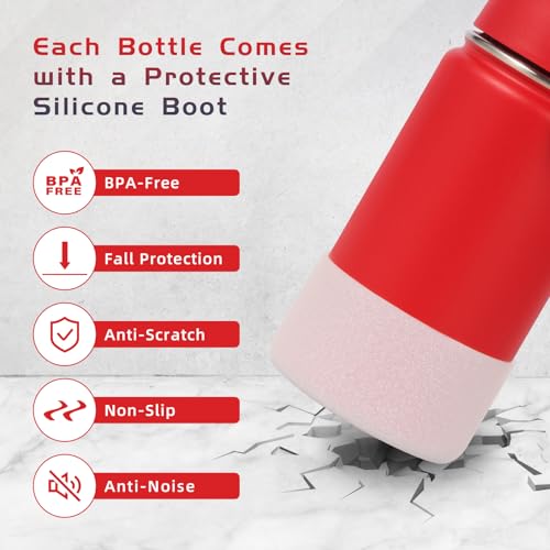 Volhoply 14oz KIds Stainless Steel Insulated Leakproof Water Bottle with Straw Lid and Silicone Boot,BPA-Free Easy Use for Boys&Girls,Double Wall Vacuum Bottles(Red,1) - color: Red