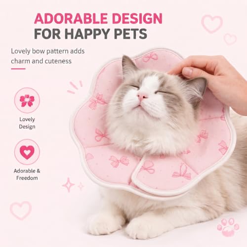 Avont Cat Cone S Adjustable Soft E-Collar, Bow | S fits 6.5-9.0" necks, Depth 3.9", breathable & soft, prevents licking Water-resistant & easy clean - color: Bow, size: S(Neck:6.5"-9.0")