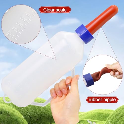 1 Quar Calf Nursing Bottle with Rubber Screw-On Replacement Nipple | Leak-Free Hanging Calf Milk Feeder Bottle with Handle, Livestock Feeding Supplies for Newborn Calves, Lambs, Goats, Cows