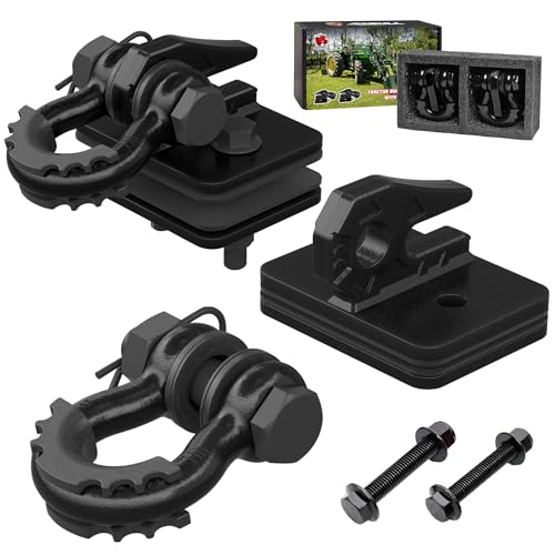 Tractor Bucket Grab Hook with 5/8" D-Ring Shackle Combo, Bolt-On Tow Hook and D-Ring Shackle, Matching Backing Plate, Rubber Gaskets & Isolators, 20000LBS Breaking Strength, 2 Set, Black&Black - color: Black&Black