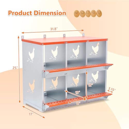 6 Compartment Galvanized Steel Nesting Box Wall Mount | Galvanized Steel Rustproof & Weather Resistant|Vented Design Keeps Interior Dry & Odor Free|Tool-Free Assembly - size: 31.8"L x 17.0"W x 25.0"H