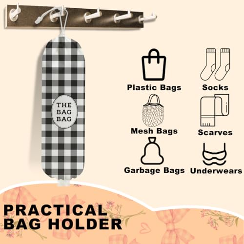 Black White Buffalo Check Plaid Plastic Bag Holder for Kitchen Essentials | Wall Mount Grocery Bag Holder for Plastic Bags, Minimalist Reusable Grocery Bags Storage Dispenser for Home Kitchen - color: Checkered pattern