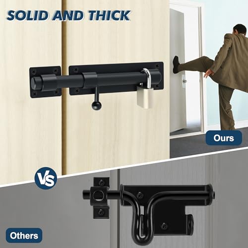 Alise 8inch Barrel Bolt Latch, Slide Bolt Latch, Heavy Duty Solid SUS304 Stainless Steel Slide Lock for Wooden Fence,Barn Door,Interior or Outdoor Door.Matte Black | SUS304 Stainless Steel Padlock-Style Slide Bolt Latch,Security Gate Latch for Wooden Fenc
