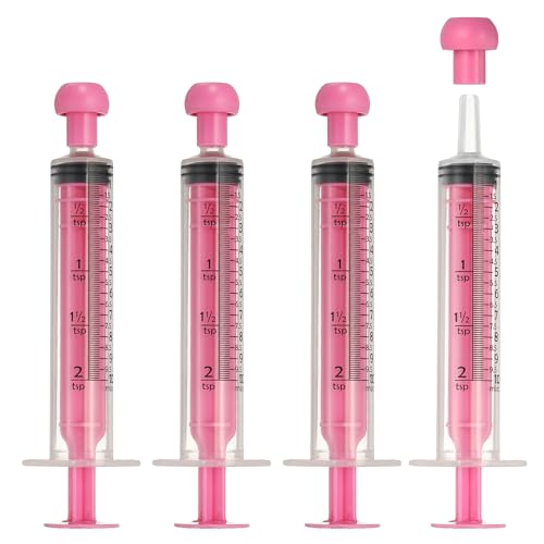 Feeding Syringes with Cap, Plastic Syringes for Liquid Pet Feeding Measuring Tool No Needle 10ml, (Pink, 4 Pcs), Intended for Dog / Cat / Rabbits / Small Animal / Scientific Lab - color: Pink