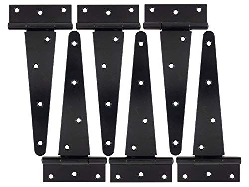 HLMOptimo Heavy Duty T Hinge Tee T Strap Shed Gate Barn Fence Door Hinge Wrought Rustproof All Size Black (6 pcs, 8 inch) - size: 8 Inch, style: 6 pcs