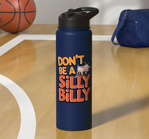 Funny Goat Kid Sheep Lamb Animal Joke Stainless Steel Insulated Water Bottle - color: Navy Blue